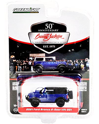 Greenlight Collectible 2021 Bronco 2Door VIN 001 Lightning Blue wNavy Pier Blue Interior Lot 3008 Barrett Jackson Scottsdale Edition 164 Diecast Greenlight 37240 E 37240E - Image 1