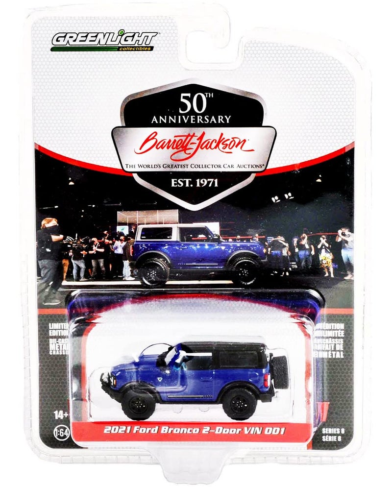 Greenlight Collectible 2021 Bronco 2Door VIN 001 Lightning Blue wNavy Pier Blue Interior Lot 3008 Barrett Jackson Scottsdale Edition 164 Diecast Greenlight 37240 E 37240E - Image 2