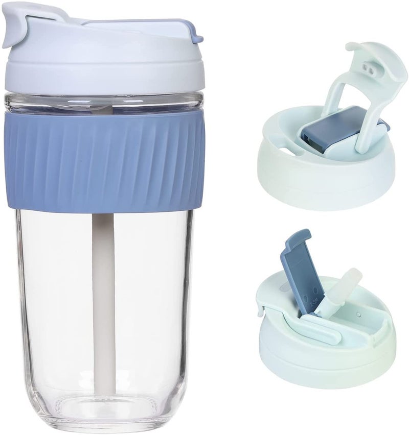 KHOLAD Glass Water Tumbler with Lid & Straw, Drinking Coffee Sipper Bottle,Wide Mouth Smoothie Cup Reusable Mug, Dishwasher Safe & BPA Free Pack of 1(Multicolor) - Image 1