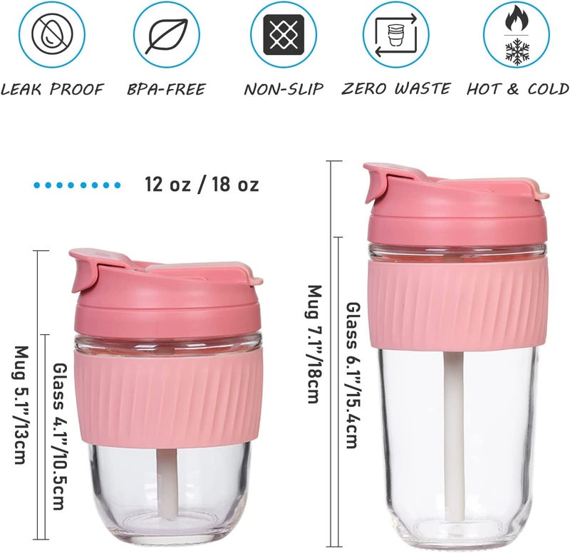 KHOLAD Glass Water Tumbler with Lid & Straw, Drinking Coffee Sipper Bottle,Wide Mouth Smoothie Cup Reusable Mug, Dishwasher Safe & BPA Free Pack of 1(Multicolor) - Image 2