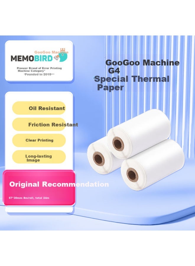 MEMOBIRD G4 Thermal Printing Paper, Official Thermal Paper Rolls 57*30mm 3 Rolls/box - Image 1