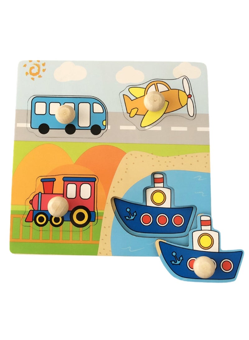5.9 Inch Transportation Wooden Peg Jigsaw Puzzle Toy For 1-3 Years Old Children With Handle, Baby Kids Fine Motor Skills Learning Educational Montessori Jigsaw Puzzle, Ideal Gift For 1 - 2 - 3 Years Old Boys And Girls - Image 1