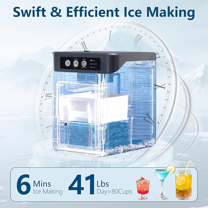 Nugget Ice Maker Countertop 41 Lbs/24h, Chewable Nugget Ice Machine with Side Water Tank, Ready in 6 Mins, Self-Cleaning Pellet Ice Machine,Stainless Steel for Home, Office, Party,Camping - Image 2