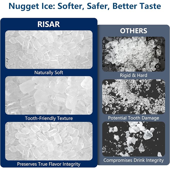 Nugget Ice Maker Countertop 41 Lbs/24h, Chewable Nugget Ice Machine with Side Water Tank, Ready in 6 Mins, Self-Cleaning Pellet Ice Machine,Stainless Steel for Home, Office, Party,Camping - Image 3
