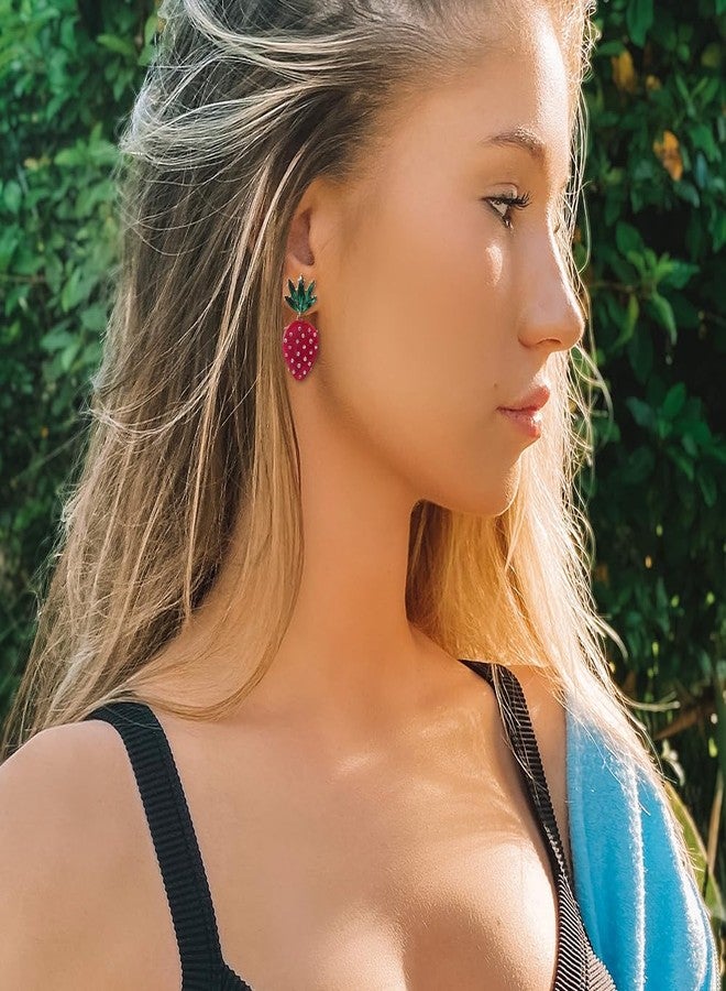 MADISON TYLER Strawberry Earrings for Women | Drop Fruit Large Stud Earring for Women | Cute Dangling Earrings Hypoallergenic - Image 2