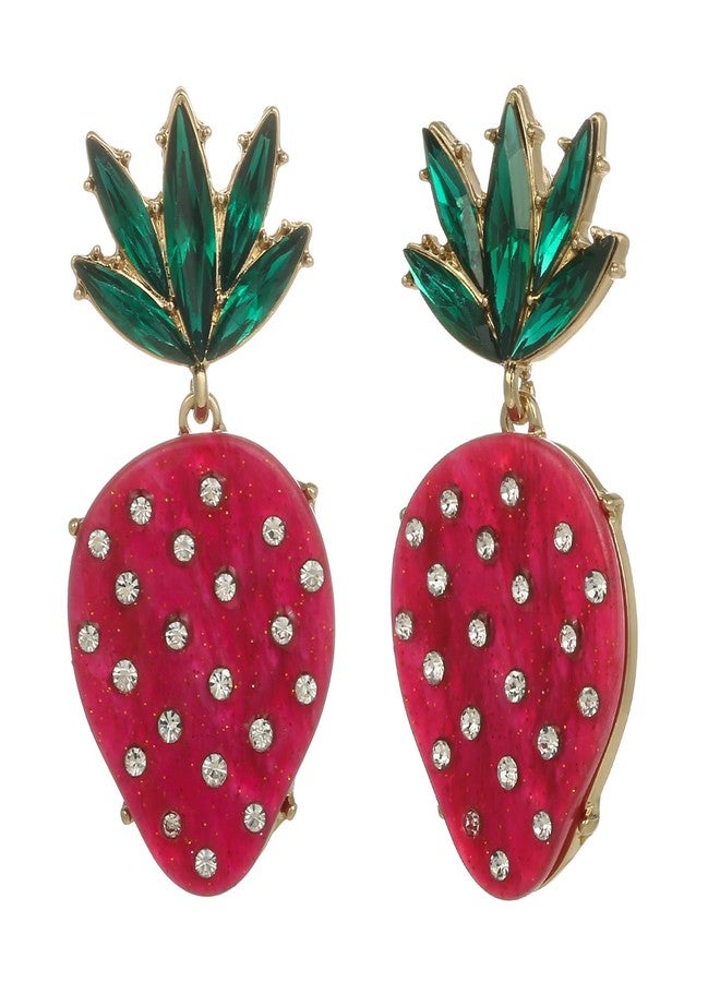 MADISON TYLER Strawberry Earrings for Women | Drop Fruit Large Stud Earring for Women | Cute Dangling Earrings Hypoallergenic - Image 1