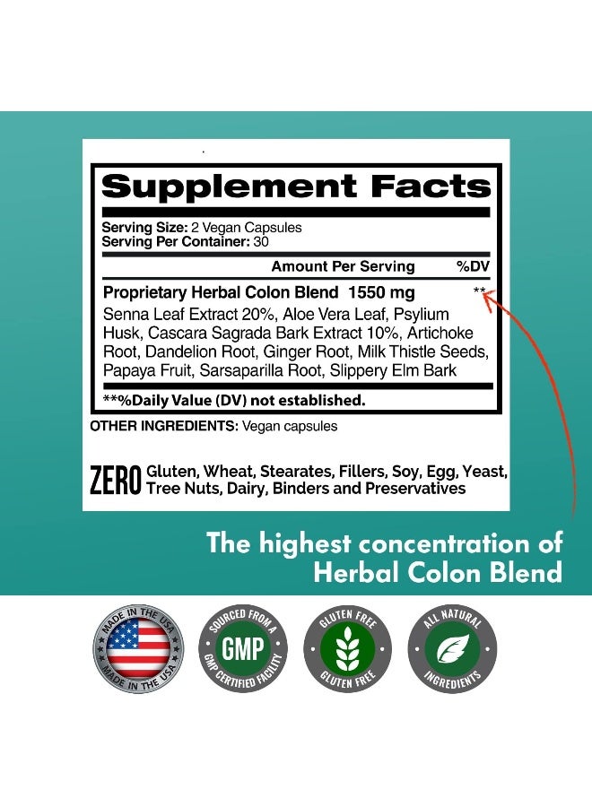 American Standard Supplements Colon Cleanse - 60 Veggie Capsules, 30 Servings - Image 2
