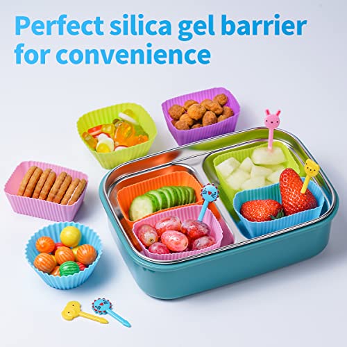 Doiaz Silicone Bento Lunch Box Dividers 3 Shapes of Standard Round & Square & Rectangle - Reusable Silicone Cupcake Liners Non-Stick Muffin Cups for Baking - Image 2