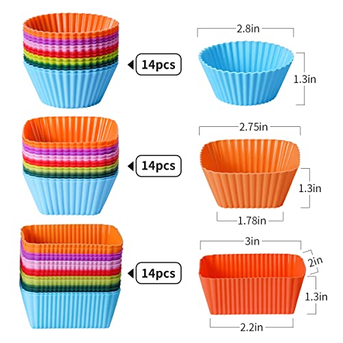 Doiaz Silicone Bento Lunch Box Dividers 3 Shapes of Standard Round & Square & Rectangle - Reusable Silicone Cupcake Liners Non-Stick Muffin Cups for Baking - Image 3