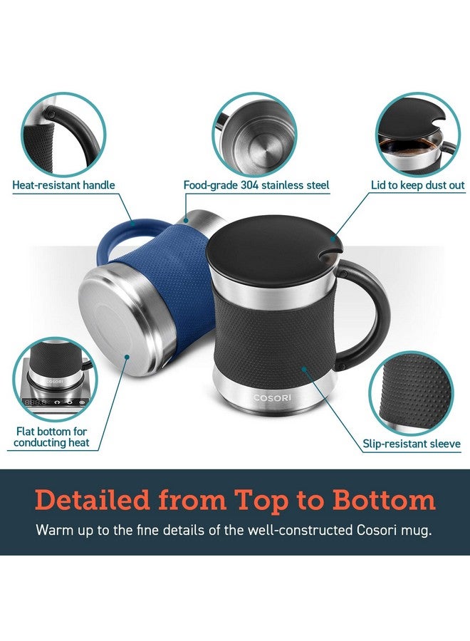 COSORI Coffee Mug with Lids Set of 2, Stainless Steel Cups with Heat-resistant Handle & Slip-resistant Sleeve, 17 oz, Best Match w/Mug Warmer, for Coffee,Tea,Water,Cocoa, Milk, C1601-CM, Black & Blue - Image 2