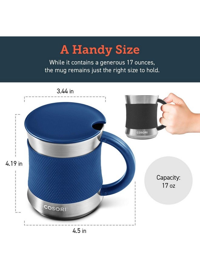 COSORI Coffee Mug with Lids Set of 2, Stainless Steel Cups with Heat-resistant Handle & Slip-resistant Sleeve, 17 oz, Best Match w/Mug Warmer, for Coffee,Tea,Water,Cocoa, Milk, C1601-CM, Black & Blue - Image 5