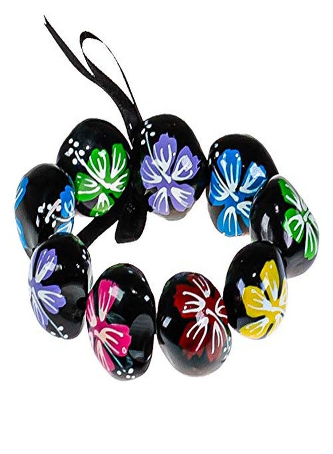 BlueRica Kukui Bracelet with Hand Painted Flowers (Multicolor)