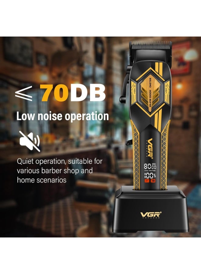VGR Professional Hair Clipper For Men V-119 , DLC Ceramic Blade Trimmer with 8000 RPM Motor, 180-Min Runtime, Cordless & Corded Use, Digital Display, Adjustable Lever, Guide Combs for Precision Grooming Black and Yellow - Image 2