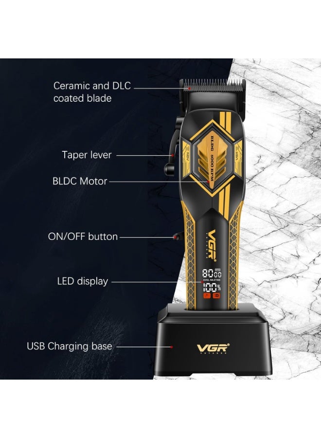 VGR Professional Hair Clipper For Men V-119 , DLC Ceramic Blade Trimmer with 8000 RPM Motor, 180-Min Runtime, Cordless & Corded Use, Digital Display, Adjustable Lever, Guide Combs for Precision Grooming Black and Yellow - Image 3