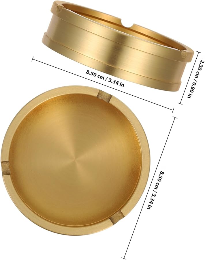 Brass Round Gold Ashtray Portable Desktop Ash Holder For Home Office And Dining Table - Image 3