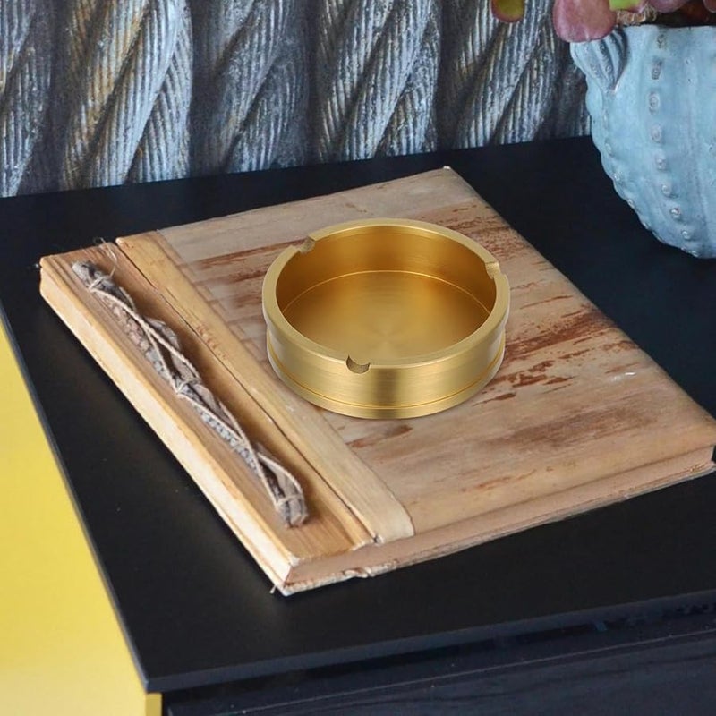 Brass Round Gold Ashtray Portable Desktop Ash Holder For Home Office And Dining Table - Image 5
