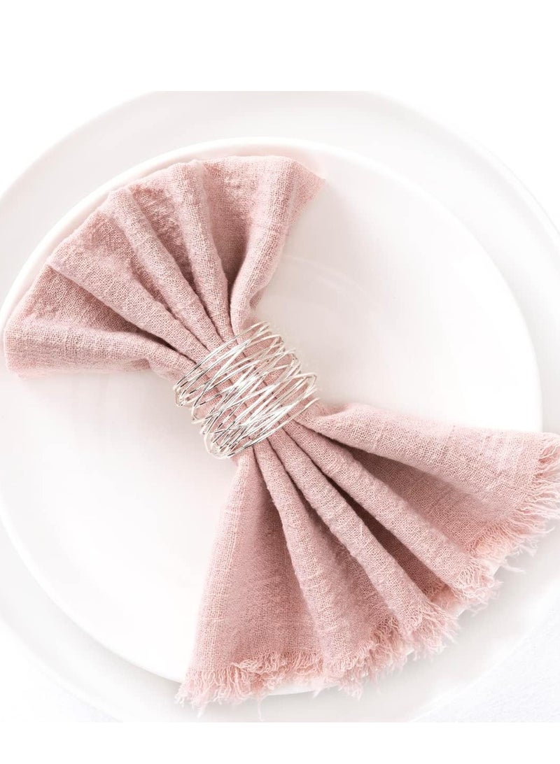 Excefore Handmade Cloth Napkins, Cloth Napkins with Fringe Set of 6, Rose Cotton Linen Napkins, Versatile Handmade Square Rustic Fringe Napkins for Dinner, Wedding and Parties 18"x18"  - Image 1