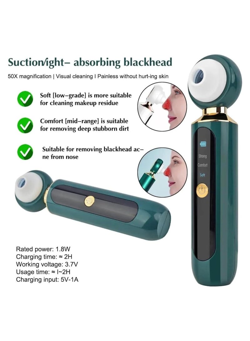 TEKNOWORTH Electric Facial Pore Vacuum Cleaner – Rechargeable Facial Cleaner & Blackhead Remover Suction Tool for Deep Skin Pore Cleansing – Face Blackheads Remover Device – USB Charging Nose & Face Beauty Cleaner – Green - Image 3
