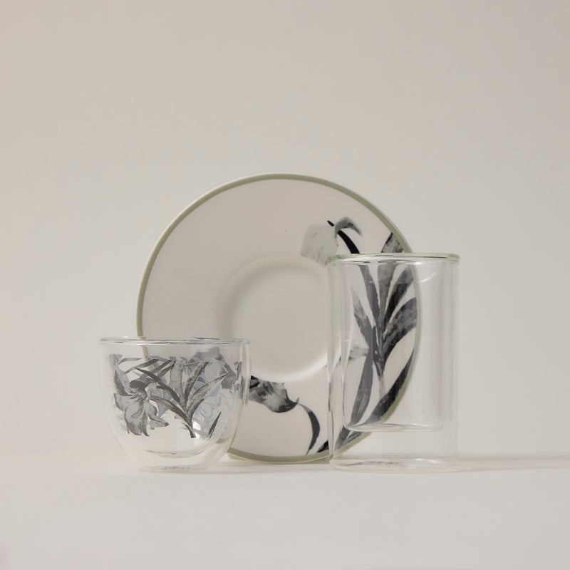 Dallaty white porcelain and glass Tea and coffee cups set 18 pcs - Image 1