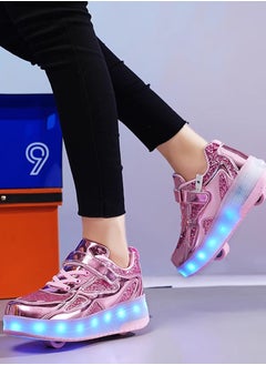 ETG Unisex Kids Roller Skates Shoes USB Charging, Girls Boys LED Roller Skate Shoes with Double Wheels Retractable Technical Skateboarding  - Image 3