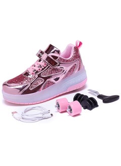 ETG Unisex Kids Roller Skates Shoes USB Charging, Girls Boys LED Roller Skate Shoes with Double Wheels Retractable Technical Skateboarding  - Image 2