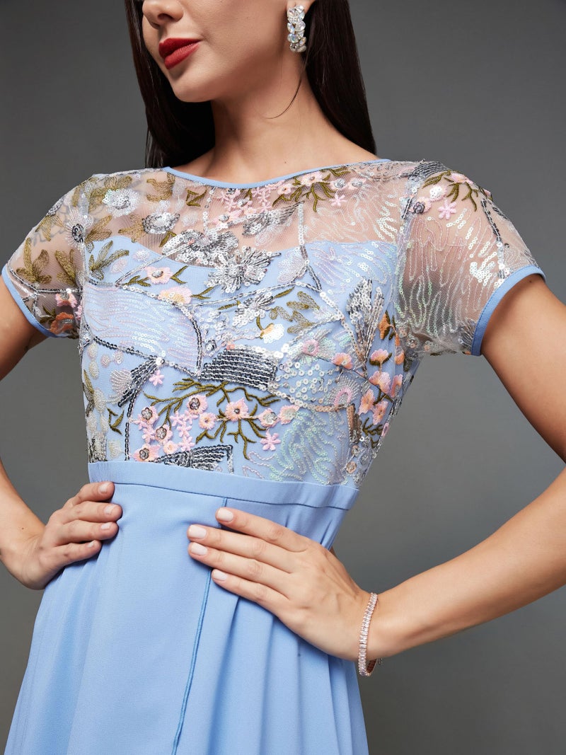 Miss Chase Women's Round Neck Short Sleeve Midi Dress (MCSS23D13-78-231-05, Multicolored-Base-Sky Blue, L) - Image 5
