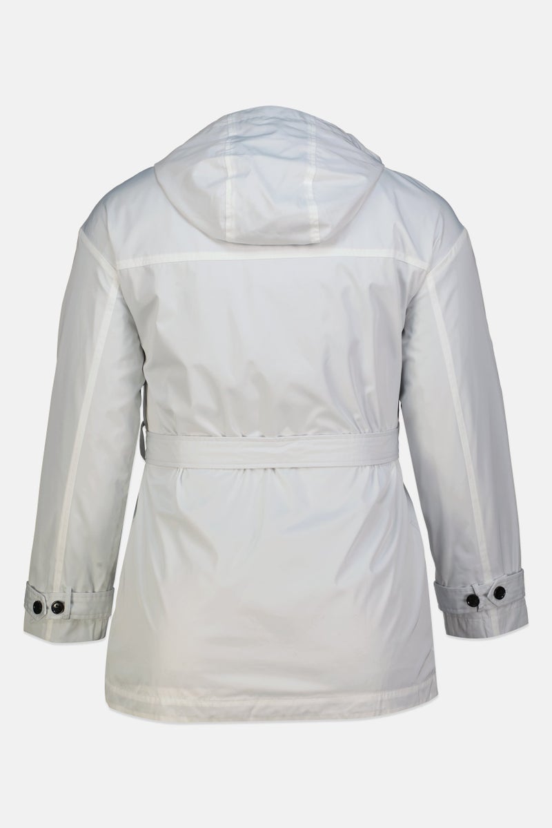 GEOX Women Solid Long Sleeve Wind Breaker Jacket With Belt, White - Image 3