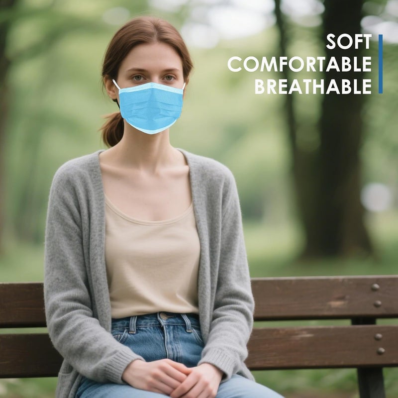 NNPCBT Blue Disposable Face Masks 125 Pack,3-Ply Breathable Mask For Adults,Great For Outdoors,Home, Office, School - Image 5