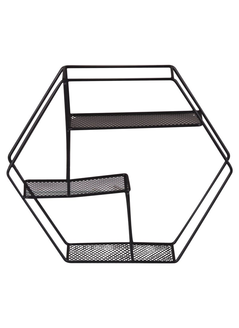 DYRROTH DYRROTH Self Adhesive Wall Mounted Wall Shelves Organizer Caddy Hanging Storage Shelf Hexagon Floating Shelves for Wall for Living Room Bedroom Kitchen shelves Black  - Image 3