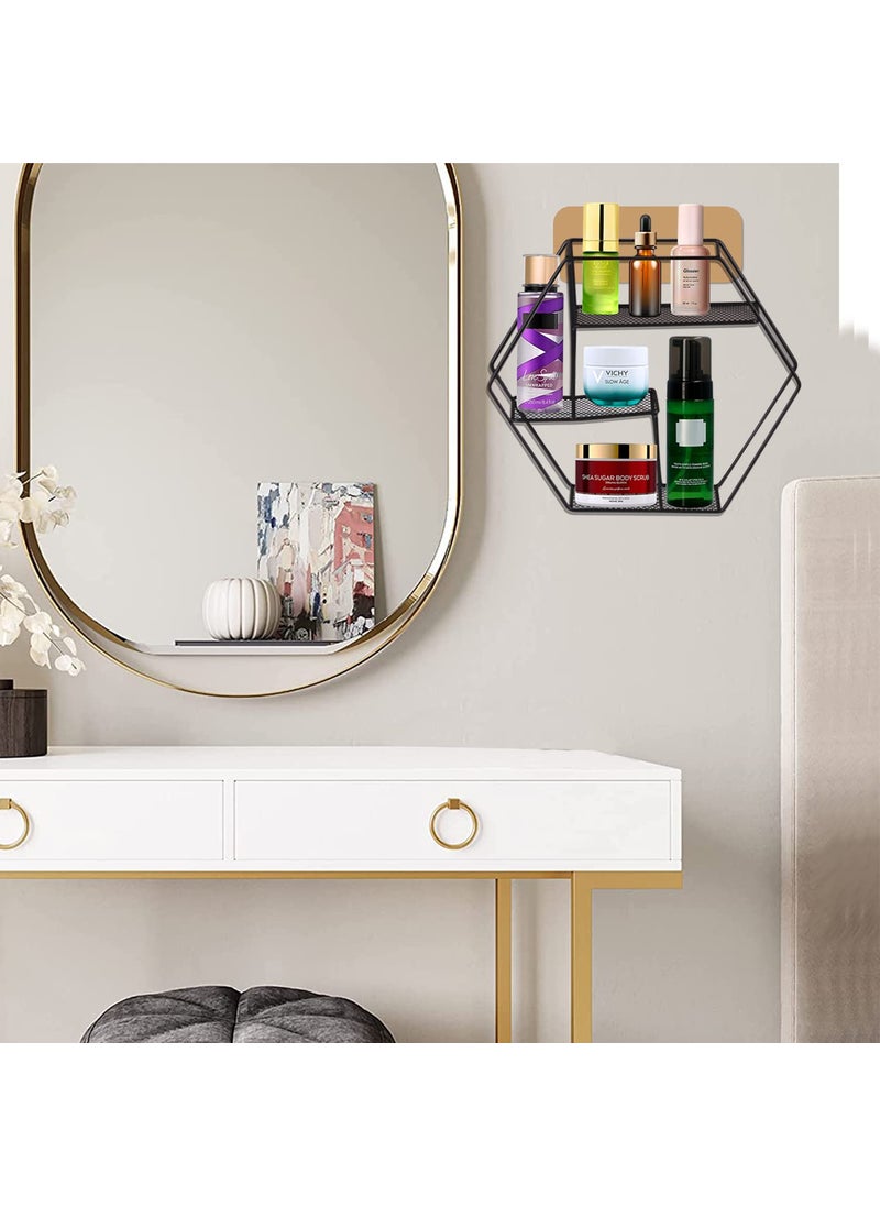 DYRROTH DYRROTH Self Adhesive Wall Mounted Wall Shelves Organizer Caddy Hanging Storage Shelf Hexagon Floating Shelves for Wall for Living Room Bedroom Kitchen shelves Black  - Image 5