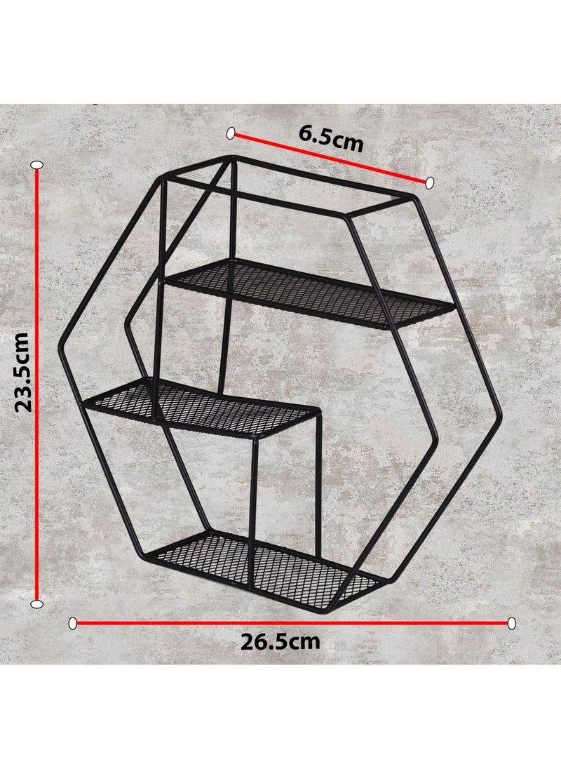 DYRROTH DYRROTH Self Adhesive Wall Mounted Wall Shelves Organizer Caddy Hanging Storage Shelf Hexagon Floating Shelves for Wall for Living Room Bedroom Kitchen shelves Black  - Image 2