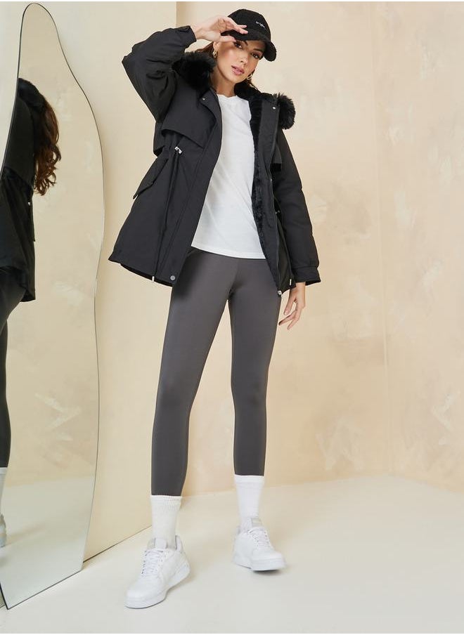 Styli - Regular Fit Parka Coat with Faux Fur Hoodie - Image 1