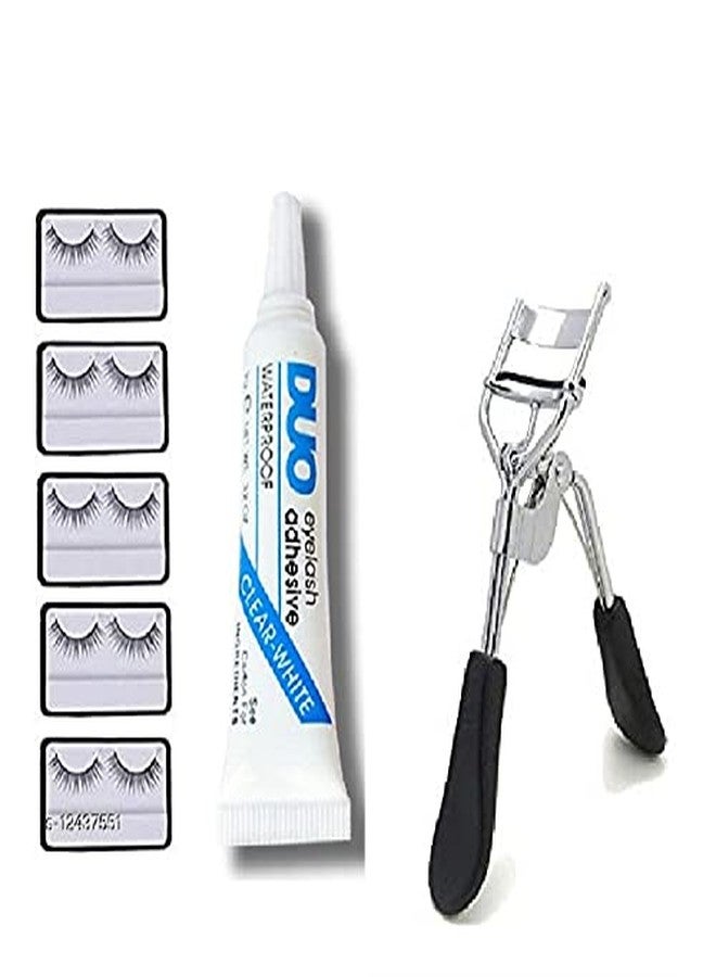 Tiny Deal_5 Pieces Eyelashes with Eyelash Glue and Eyelash Curler (Black) - Image 1