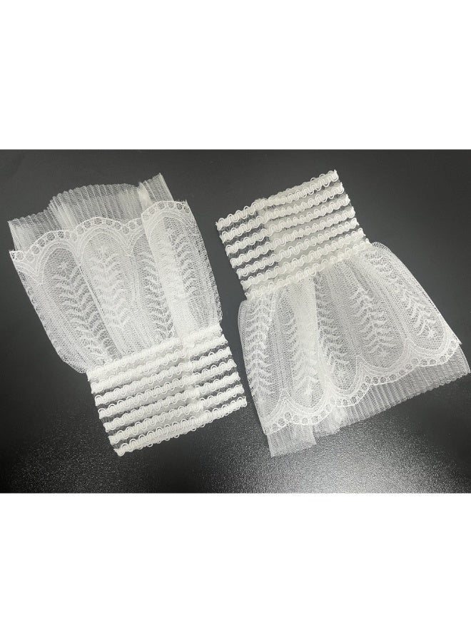 قميص مطاطي بأكمام زائفة وأساور معصم مزينة بالدانتيل والزهور للسيدات والفتيات - Image 3