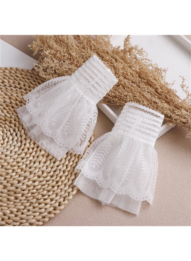 قميص مطاطي بأكمام زائفة وأساور معصم مزينة بالدانتيل والزهور للسيدات والفتيات - Image 1