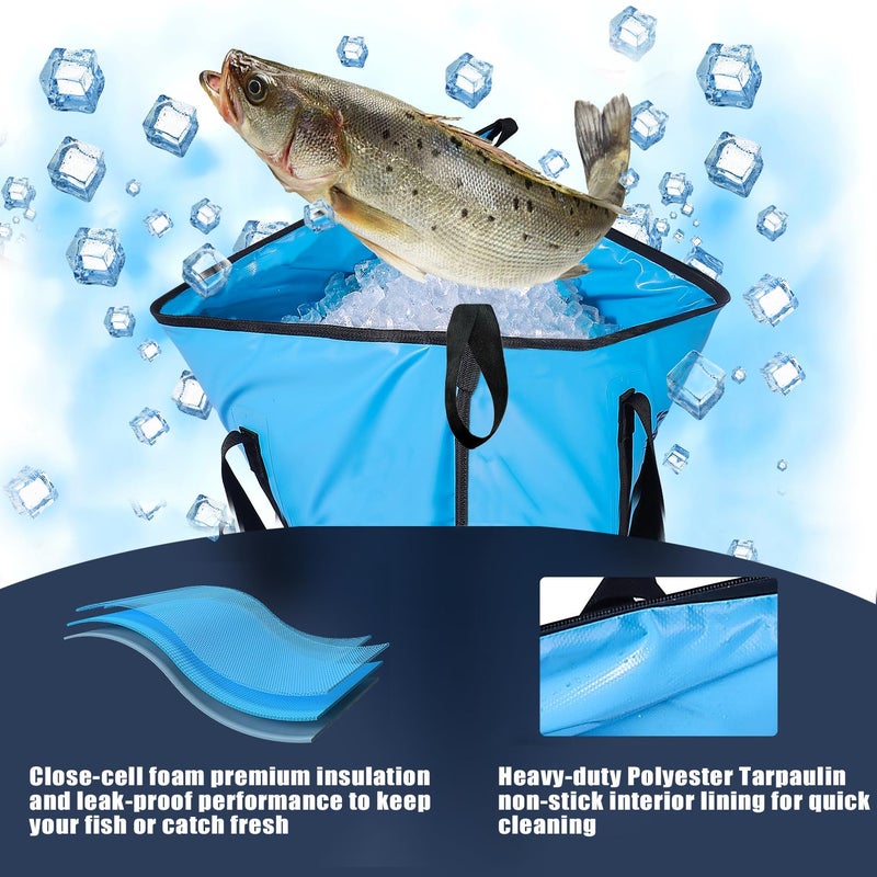 Buffalo Gear Insulated Fish Cooler Bag 40x18 Inch,Monster Leakproof Fish Kill Bag,Large Portable Waterproof Fish Bag,Keep Ice-cold More Than 48 Hours (Blue) - Image 4