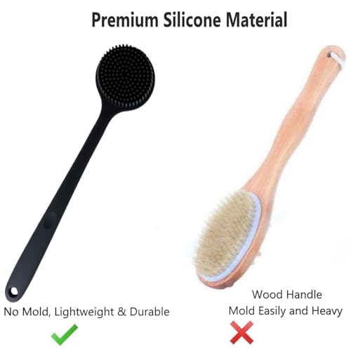 Wazdorf Soft Silicone Back Scrubber Shower Bath Brush with Long Handle | Flexible Bristles for Smooth Skin | Exfoliating Brush | Body Scrubber for Women, Men & Boys| for Body Wash & Bathing(Black) - Image 5