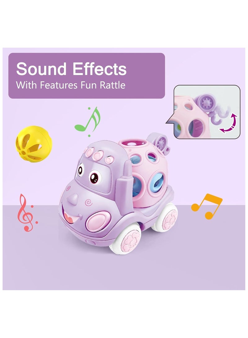 سوفام 3PCS Baby Toy Car, Rattle & Roll Cars for Toddler Aged 1-3, Push and Go Toys, Soft Rubber Inertia Pull Back Vehicles 6-12 Month Infant, Friction Powered Truck, Baby Boys Girls Preschool Gift - Image 4