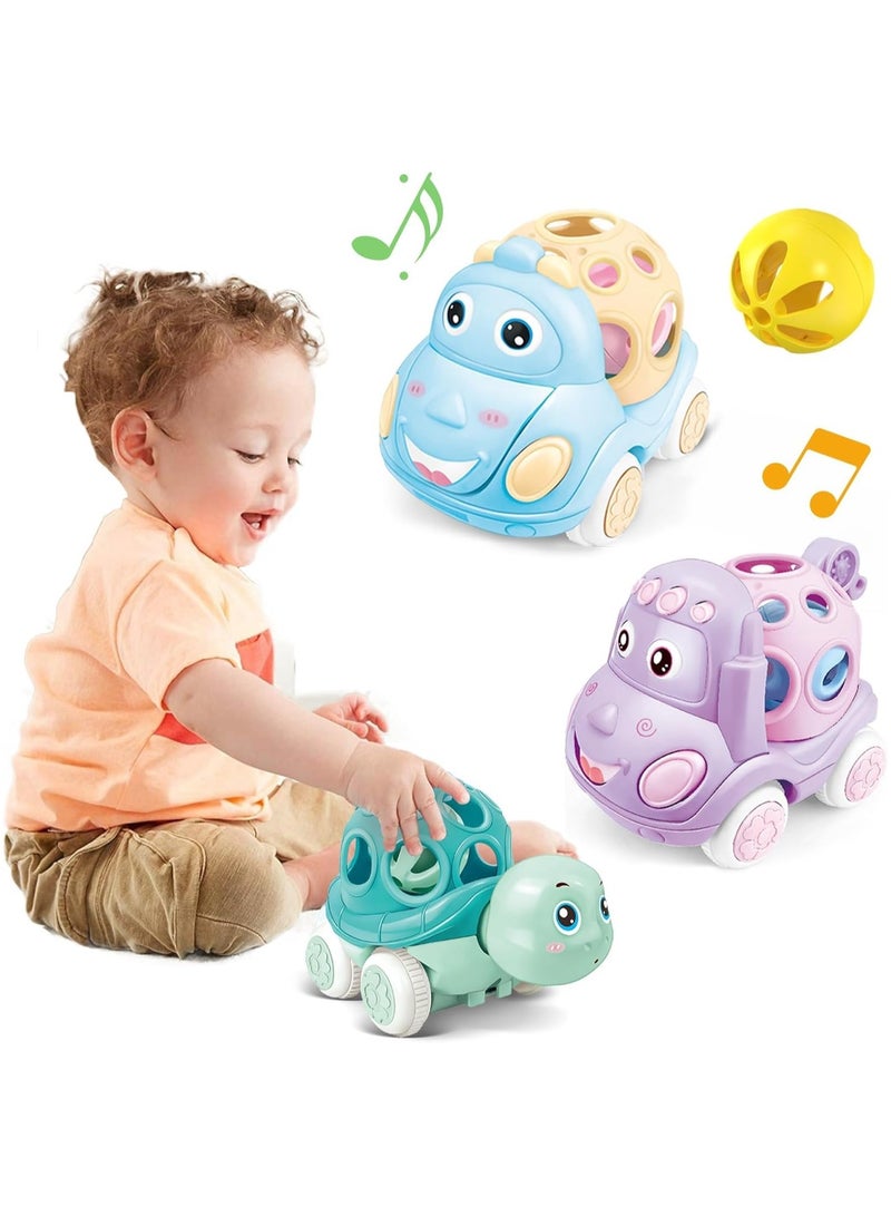 سوفام 3PCS Baby Toy Car, Rattle & Roll Cars for Toddler Aged 1-3, Push and Go Toys, Soft Rubber Inertia Pull Back Vehicles 6-12 Month Infant, Friction Powered Truck, Baby Boys Girls Preschool Gift - Image 1