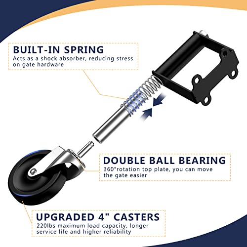 Ronlap Gate Wheels for Wooden Gate, Gate Caster Wheel Spring Loaded for Metal Tube Swing Gate Fence Gate Wheel for Gates Heavy Duty Outdoor Farm Vinyl Gate Rollers, 220 Lbs, Upgraded 4 Inches, Black - Image 4