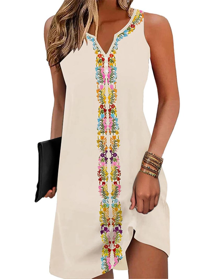 Disamer Womens Summer Dress 2026 Casual Button Down V Neck Sleeveless Boho Floral Beach Sundresses Vacation A-Line Dresses,Print Flower Middle,Medium - Image 1