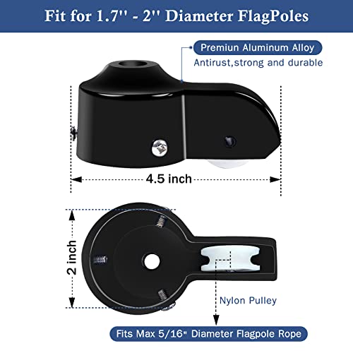 NQ Flag Pole Truck with Nylon Pulley for 1.6" to 2" Diameter USA Flag Poles,Heavy Duty Flag Pole Halyard Truck,Aluminum Alloy Flag Pole Truck (2", Black) … - Image 3