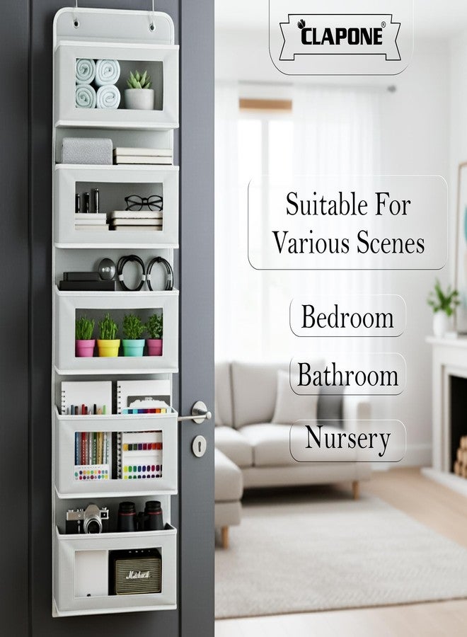 CLAPONE Over the Door Organizer/Large Pockets – Anti-Tilt Hanging Storage for Bedroom/Closet Door Storage/Bathroom/Pantry/Nursery/Bedroom (Grey, 5 Shelf Hanging Door) - Image 5