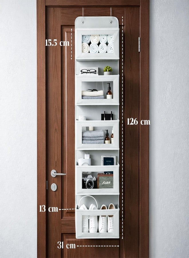 CLAPONE Over the Door Organizer/Large Pockets – Anti-Tilt Hanging Storage for Bedroom/Closet Door Storage/Bathroom/Pantry/Nursery/Bedroom (Grey, 5 Shelf Hanging Door) - Image 2