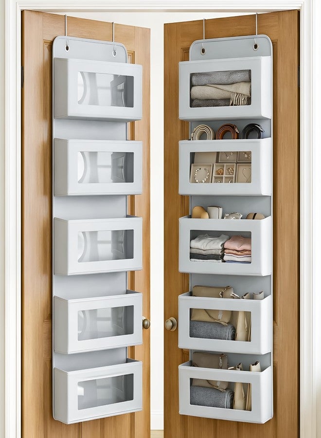 CLAPONE Over the Door Organizer/Large Pockets – Anti-Tilt Hanging Storage for Bedroom/Closet Door Storage/Bathroom/Pantry/Nursery/Bedroom (Grey, 5 Shelf Hanging Door) - Image 1