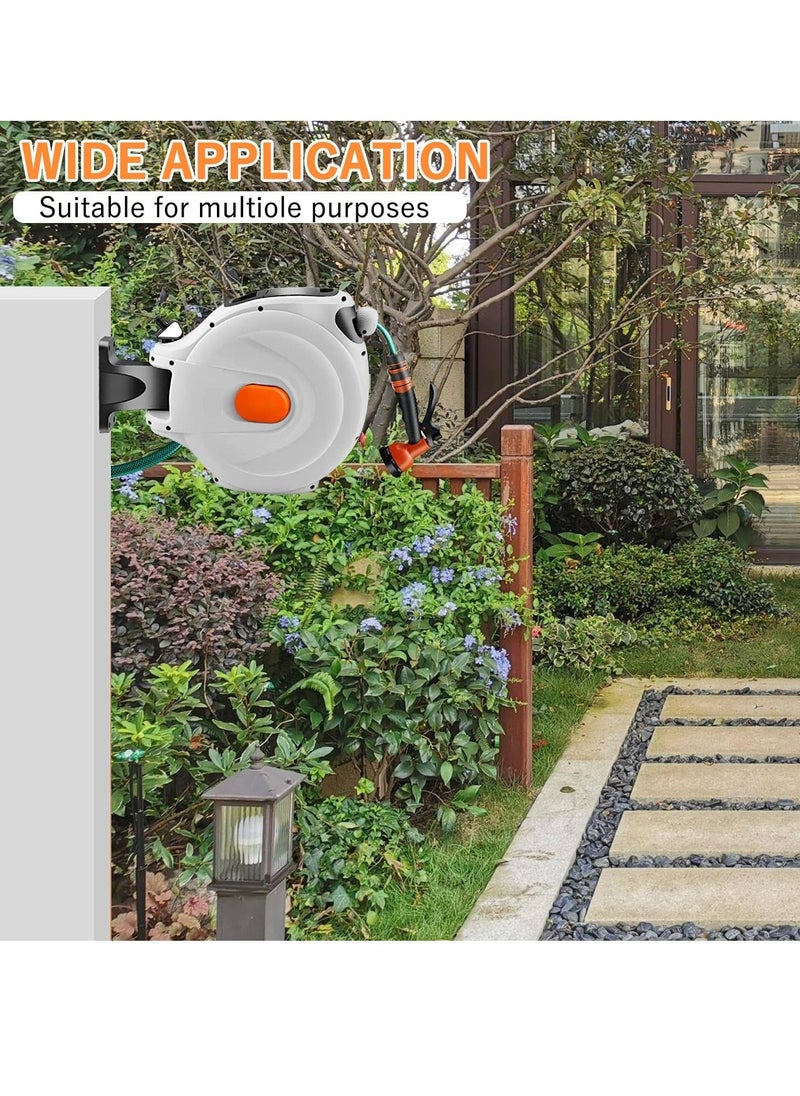 Retractable Hose Reel, Wall Mounted Hose Reel, Garden Hose Spray Gun, 8 in 1 Nozzle Wall Mounted Hose Reel for Garden, Retractable, Auto Lock and Auto Rewind, Outdoor Watering (10M)