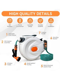 Retractable Hose Reel, Wall Mounted Hose Reel, Garden Hose Spray Gun, 8 in 1 Nozzle Wall Mounted Hose Reel for Garden, Retractable, Auto Lock and Auto Rewind, Outdoor Watering (10M) - pzsku/ZCBF65BA8A129B45E931DZ/45/_/1731134322/0aadff22-2f41-4a01-9206-b8e29e11a4c2