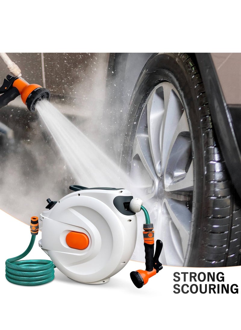 Retractable Hose Reel, Wall Mounted Hose Reel, Garden Hose Spray Gun, 8 in 1 Nozzle Wall Mounted Hose Reel for Garden, Retractable, Auto Lock and Auto Rewind, Outdoor Watering (10M)