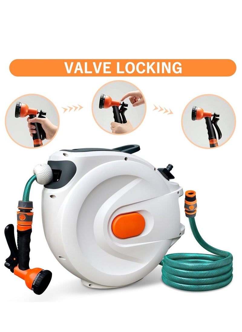 Retractable Hose Reel, Wall Mounted Hose Reel, Garden Hose Spray Gun, 8 in 1 Nozzle Wall Mounted Hose Reel for Garden, Retractable, Auto Lock and Auto Rewind, Outdoor Watering (10M)