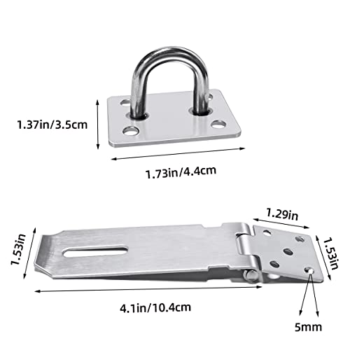yuntop 2Pcs Stainless Steel Gate Lock Hasp, Safety Packlock Clasp Lock Set - Door Locks for Doors, Cabinets, Closets and More (4inch-Silver) - Image 2